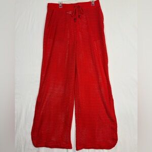 Haute Hippie Pants Womens L Red Open Knit Wide Leg Cover Up Boho Festival Beach